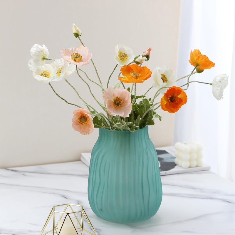 JAKY Global Modern Ribbed Glass Vase 8in Frosted Green Elegant Decorative Vases for Home Flowers Bouquet Arrangements  Centerpieces  Dinner Table Office Decor - Image 2