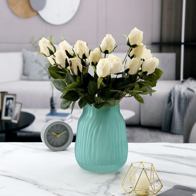 JAKY Global Modern Ribbed Glass Vase 8in Frosted Green Elegant Decorative Vases for Home Flowers Bouquet Arrangements  Centerpieces  Dinner Table Office Decor - Image 4