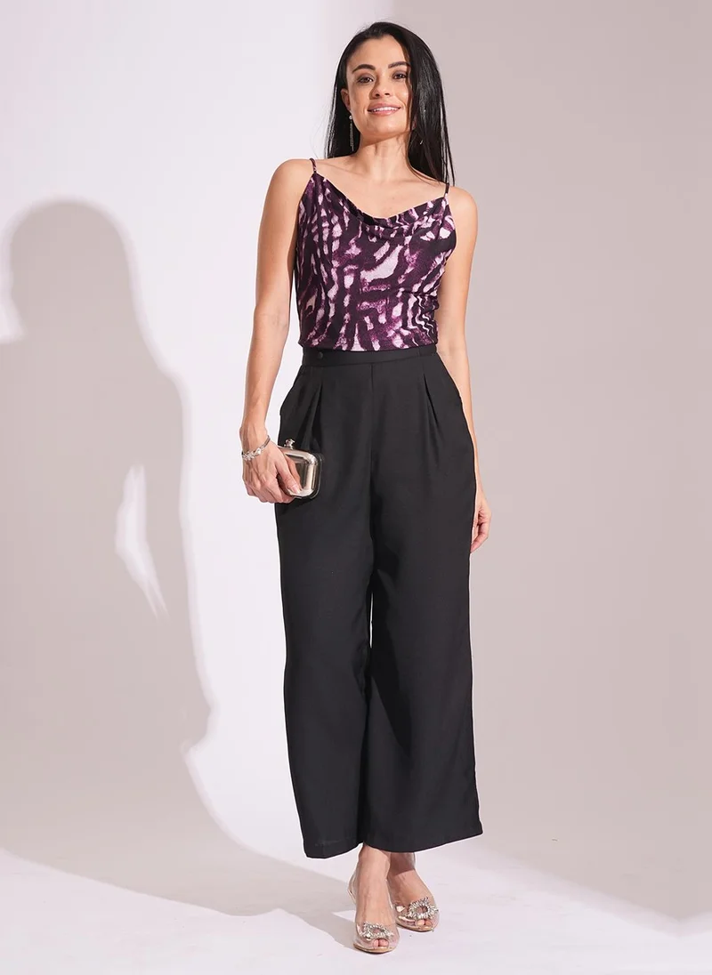 globus Globus Women Black High-Rise Pleated Back Frilled Waist Wide Leg Workwear Trousers