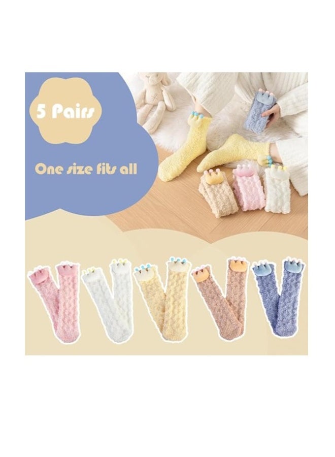 Fluffy Socks for Women and Girls Winter Warm Cosy Socks Thicken Fleece Comfy Thermal Fuzzy Socks Home Slipper Socks Multipack Bed Socks Coral Velvet Socks for Casual Home Sleeping 5 Pairs - Image 3