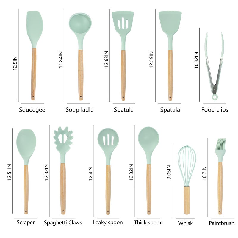 SHUNIKING Cooking Utensils Set - 19 Piece Set with 11 Spatulas, 6 Sharp Knives, Silicone Utensils & Cutting Board (Green) - Image 5