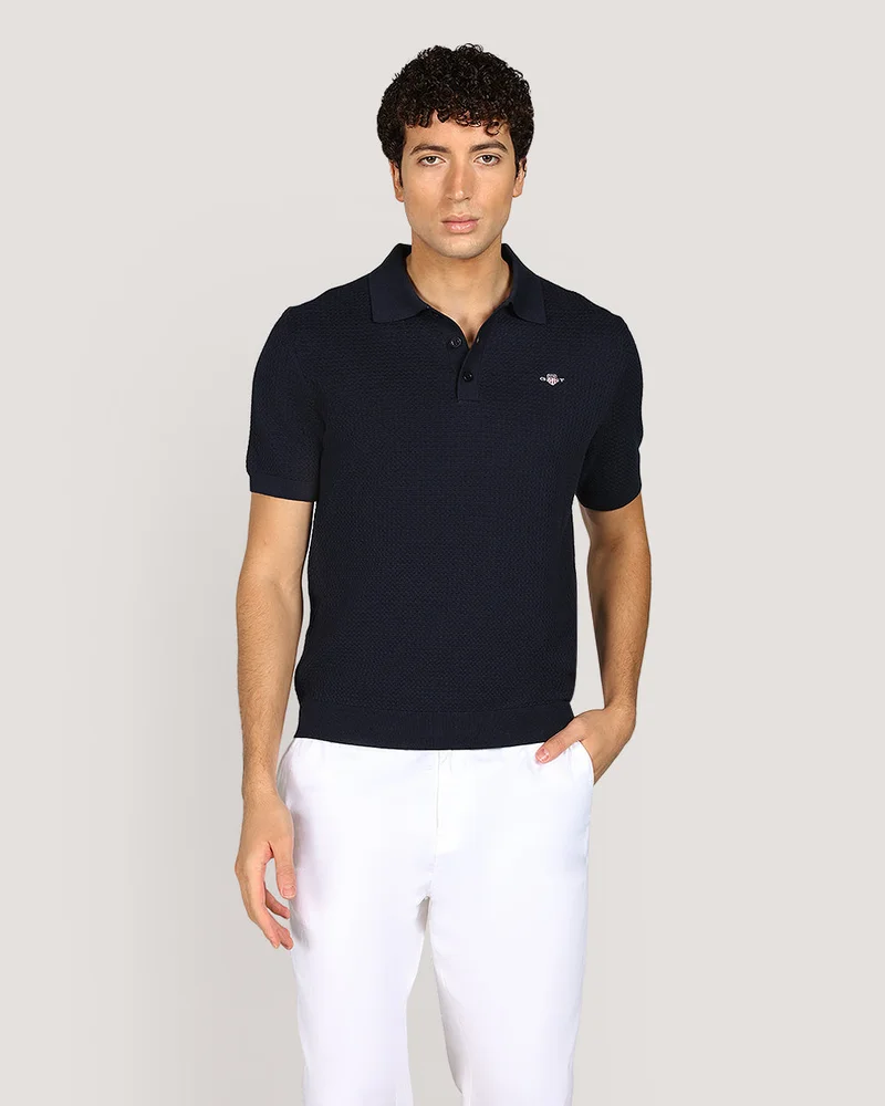 GANT Textured Cotton Short Sleeve Polo Sweater