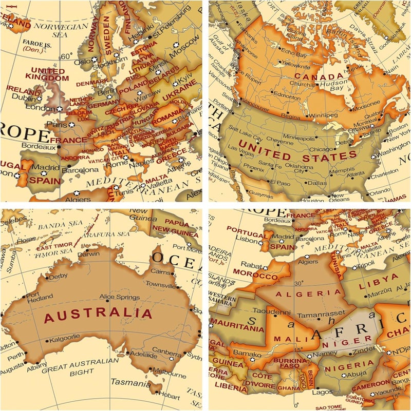 Exerz Antique Globe Dia 5.5-inch / 14cm - Mini Globe - Modern Map in Antique Color - English Map - Educational/Geographic | Compact Mini Globe With Bronze Colour Metal Arc And Base For Desk Study Room Office Decor And Educational Gift - Image 3