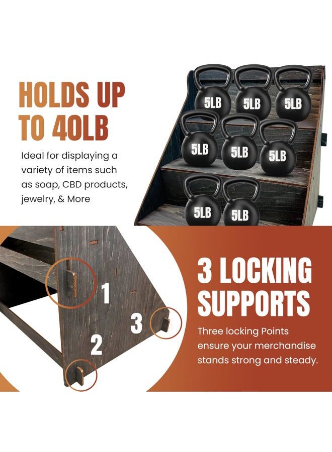 TORCHED DISPLAYS Wooden Portable Retail Table Stand Countertop 3 Step Riser Craft Shows, Farmers Markets Tradeshows |No Hardware Assembly Flat Pack Soap CBD Jewelry Spices Cups Tumblers Coasters - Image 3