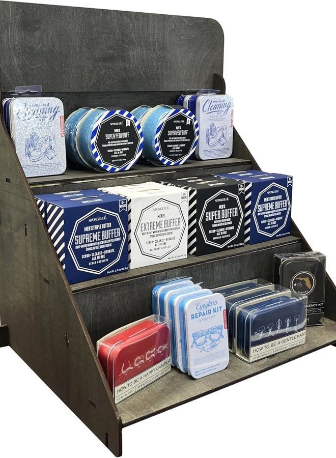 TORCHED DISPLAYS Wooden Portable Retail Table Stand Countertop 3 Step Riser Craft Shows, Farmers Markets Tradeshows |No Hardware Assembly Flat Pack Soap CBD Jewelry Spices Cups Tumblers Coasters - Image 1