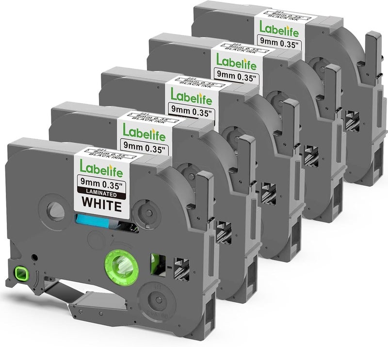 Labelife Compatible Label Tape Replacement for Brother TZe TZ Tape 9mm 0.35" Laminated White Label Maker Tape TZe-221 TZe221 for Brother P Touch PT-D210 PT-D200 PT-H110 PT-D400 PT-1290 PT-1750, 5-Pack - Image 1