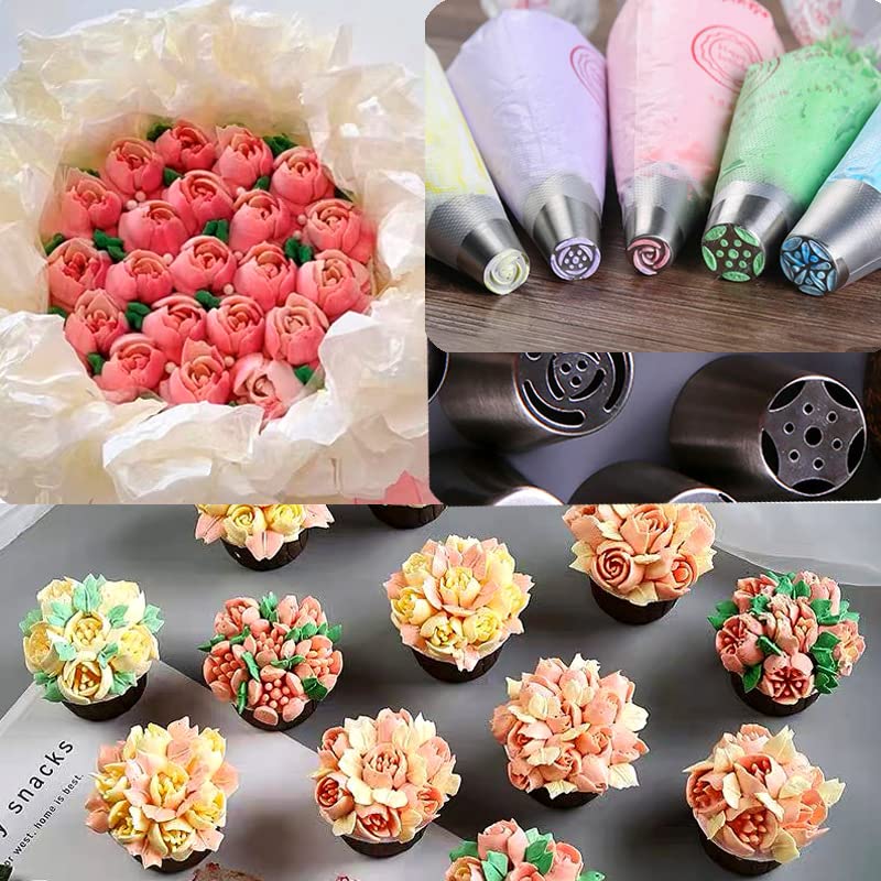Bmaacye Russian Piping Tips Set with 7 Flower Icing Tips & 2 Leaf Pastry Tips Nozzles for Frosting Cookie Cupcake Cake Decorating - Image 3