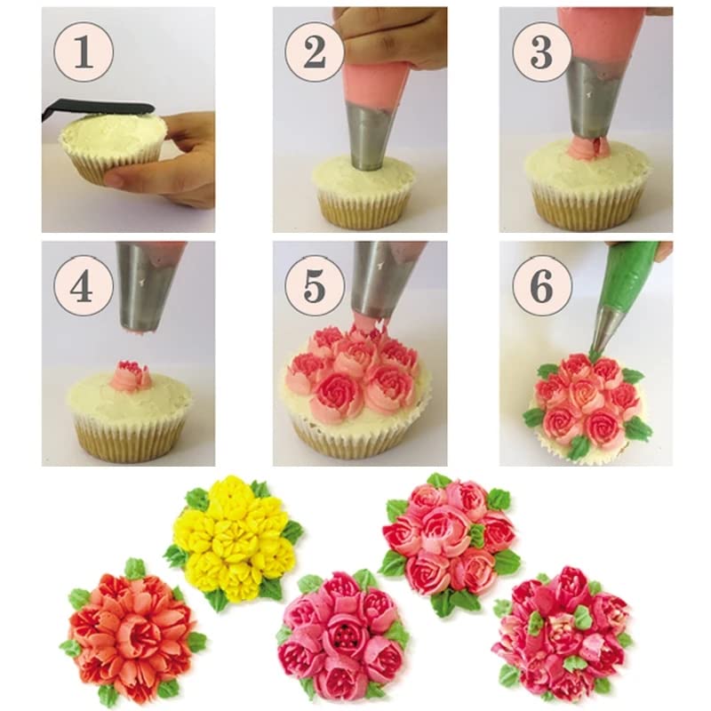 Bmaacye Russian Piping Tips Set with 7 Flower Icing Tips & 2 Leaf Pastry Tips Nozzles for Frosting Cookie Cupcake Cake Decorating - Image 4