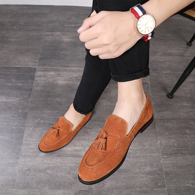 Autumn and winter new velvet matte hair stylist casual shoes British nightclub all-match tassel one-foot slip-on leather shoes men black 41 - Image 5