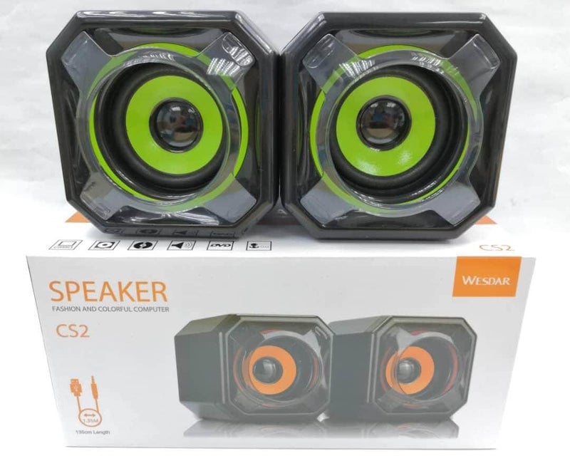 For Wesdar CS2 Speaker Multimedia 3D Stereo Sound Effect - (10W) 5W*2.0 Channel – Wired USB 2.0 Power + 3.5 mm audio plug,For computer and Laptop, Mobile | Black/Green - Image 2