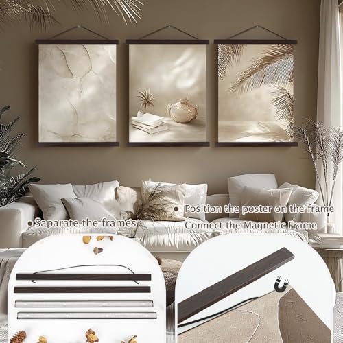 Artmag Magnetic Poster Hanger Frame, Light Wood Wooden Magnet Canvas Artwork Print Poster Hangers for 10x14 10x16 10x20 Frames Hanging Kit (Walnut, 10") - Image 3
