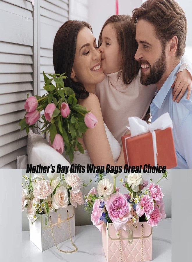Wazoci 4pcs Paper Flower Bags for Bouquets, Flower Boxes for Arrangements, Paper Flower Gift Bags with Handles Florist Supplies for Weddings Mother's Day (Pink - Image 2