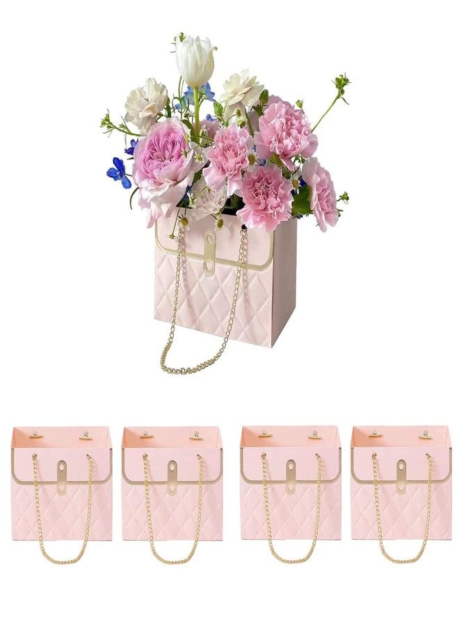 Wazoci 4pcs Paper Flower Bags for Bouquets, Flower Boxes for Arrangements, Paper Flower Gift Bags with Handles Florist Supplies for Weddings Mother's Day (Pink - Image 1