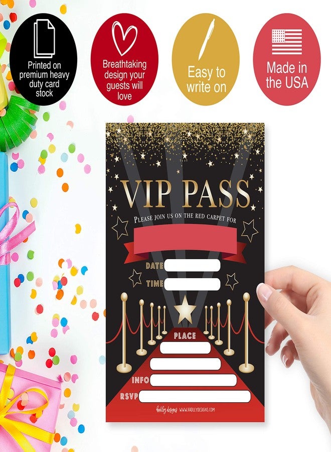Hadley Designs Kids Birthday Invitations For Boys and Girls VIP Theme - 25 Movie Birthday Party Invitations For Boys, VIP Invites For Girls, Cute Popcorn Party Supplies, Made In USA - Image 4