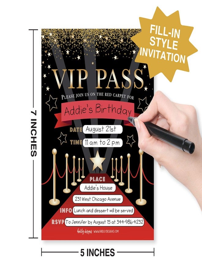 Hadley Designs Kids Birthday Invitations For Boys and Girls VIP Theme - 25 Movie Birthday Party Invitations For Boys, VIP Invites For Girls, Cute Popcorn Party Supplies, Made In USA - Image 2