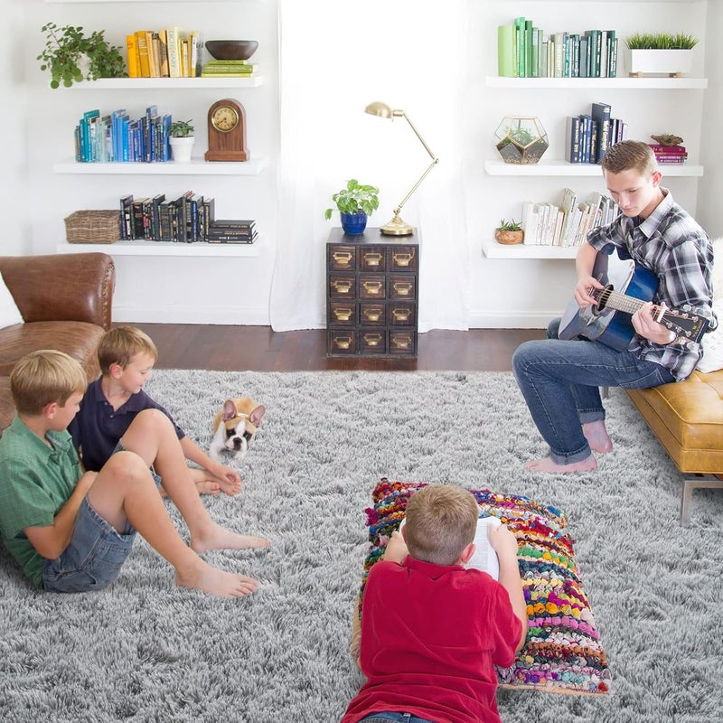 ISEAU Fluffy Rug Carpets Soft Shaggy Area Rug Indoor Floor Rugs for Kids Room Fuzzy Carpet Comfy Cute Nursery Rug Bedside Rug for Boys Girls Bedroom Living Room Home Decor Mat, 3ft x 5ft, Grey - Image 3