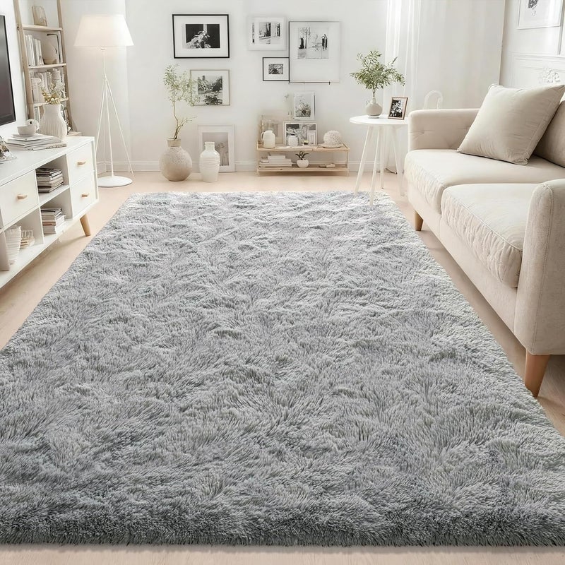 ISEAU Fluffy Rug Carpets Soft Shaggy Area Rug Indoor Floor Rugs for Kids Room Fuzzy Carpet Comfy Cute Nursery Rug Bedside Rug for Boys Girls Bedroom Living Room Home Decor Mat, 3ft x 5ft, Grey - Image 2