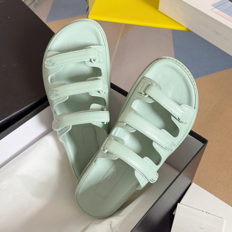 New Leather Magic Strap Womens Slippers mint green