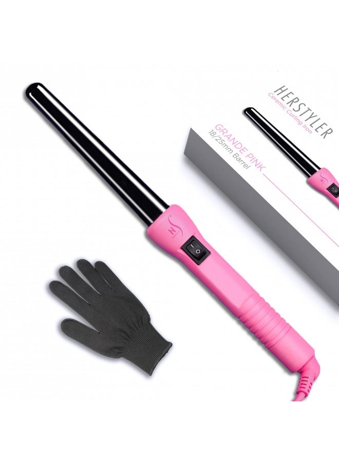 HerStyler - Herstyler Grande Ceramic Curling Iron - 1 Inch Hair Curling Wand For Long Short Hair - One Inch Dual Voltage Curling Iron - Wand Curling Iron With Negative Ions (Pink) - Image 1