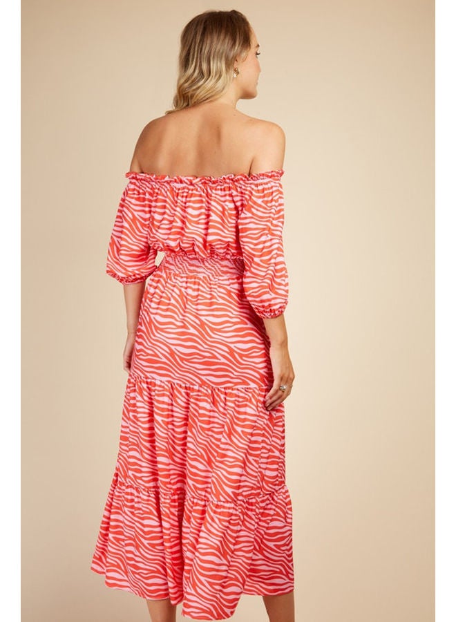 Little Mistress فستان ميدي باردو بطبعة حمار الوحش - Image 3