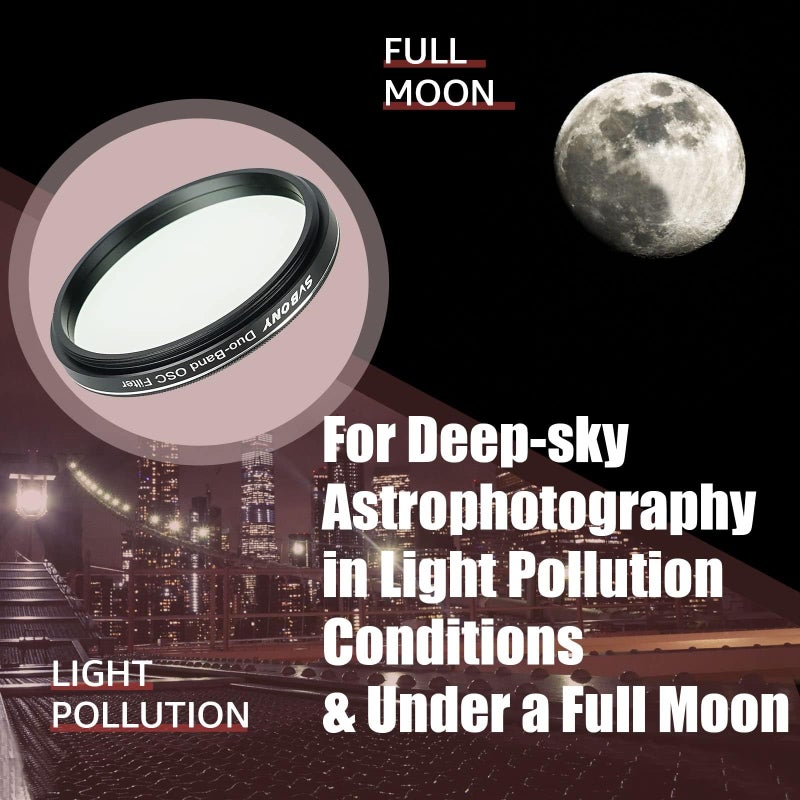 SVBONY SV220 Telescope Filter, 7nm Dual-Band Nebula Filter, H-Alpha and O-III Narrowband Filter for One-Shot Color Cameras, Reduce Light Interference, for Astrophotography (2 inches) - Image 3