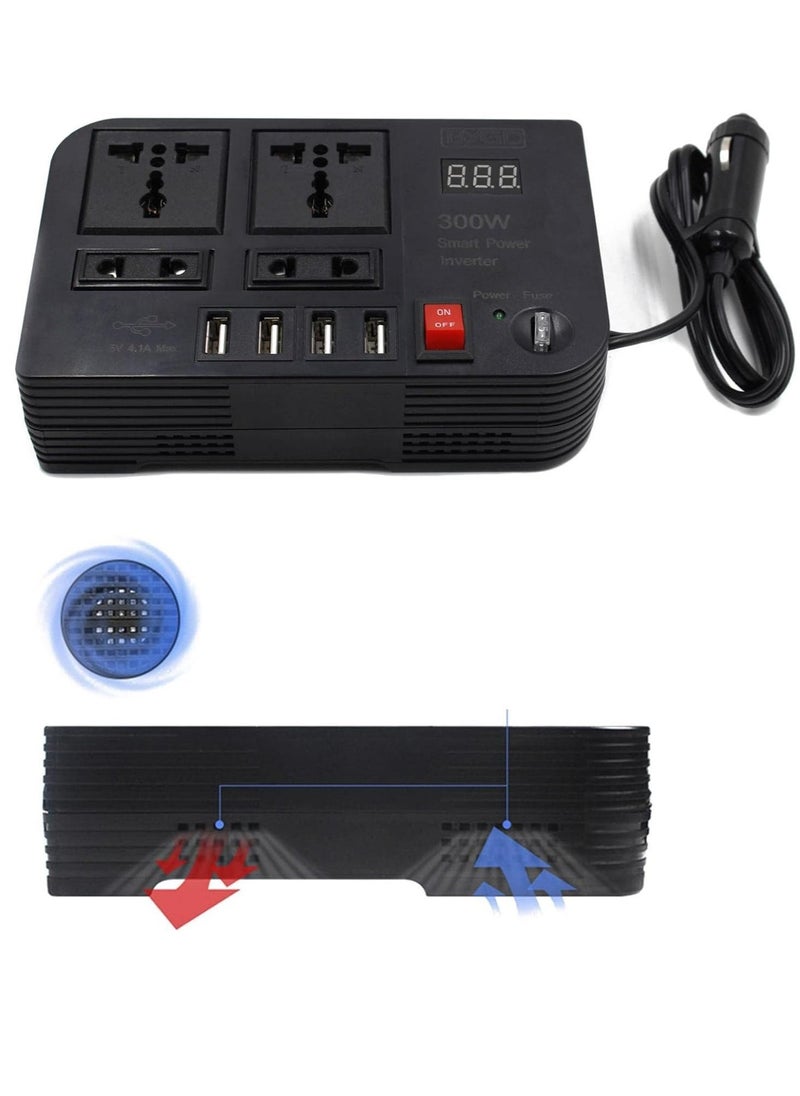 ELTRAZONE - 300W Car Power Inverter With 4 USB Socket Auto Charger Converter DC 12V To AC 220V Fast Charging Part - Image 1