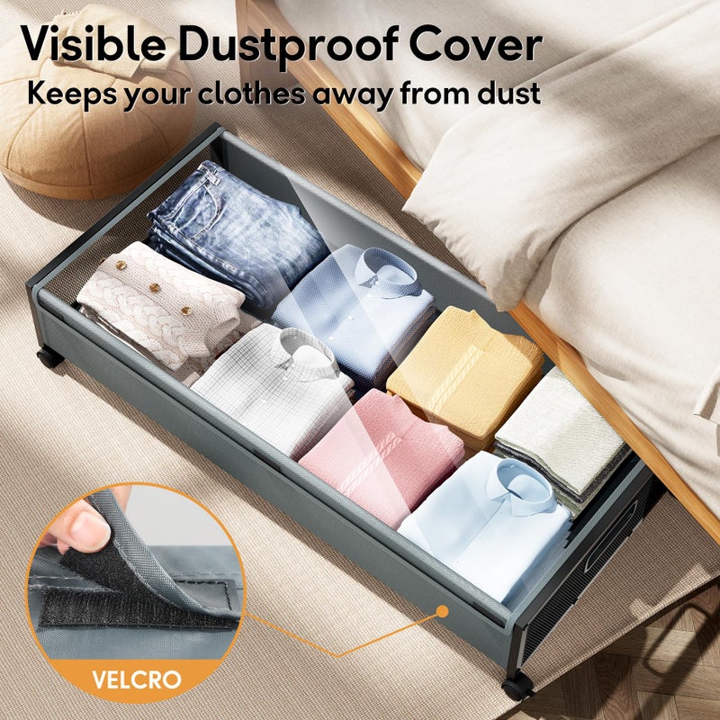 LeArex Under Bed Storage Containers with Wheels 2 Pack Underbed Shoe Storage Bedroom Storage Bins Organizer Large Capacity Under Bed Storage with Lid for Clothes Shoes Toys Blankets (Cyan-gray) - Image 5
