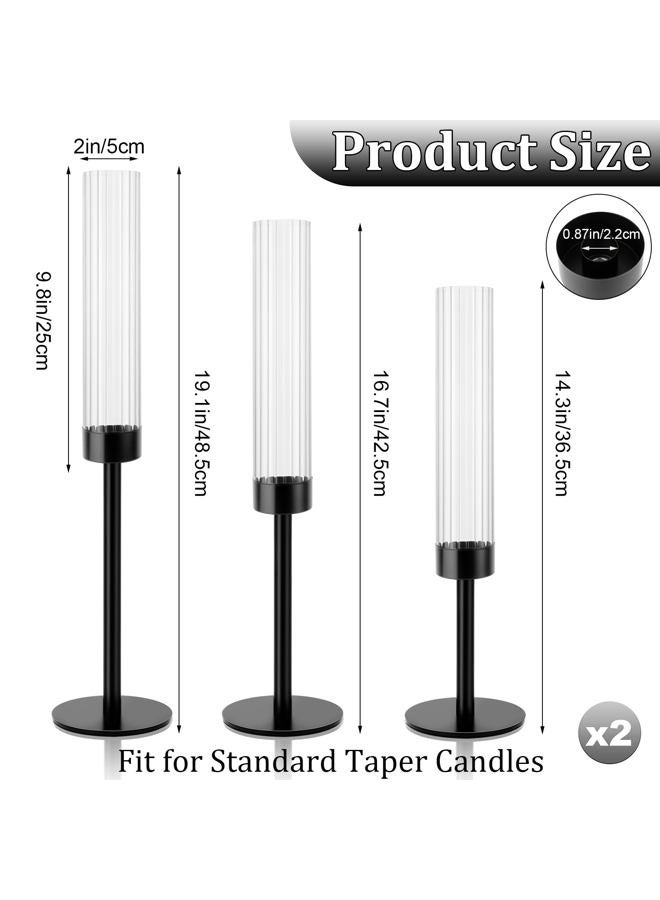 ASHELYULLA Black Hurricane Candle Holders, Set of 6 Glass Taper Candlestick Holders Metal Candle Stands Bulk with Ribbed Glass Cover for Dining Tables Wedding Candelabra Centerpieces Decor - Image 4