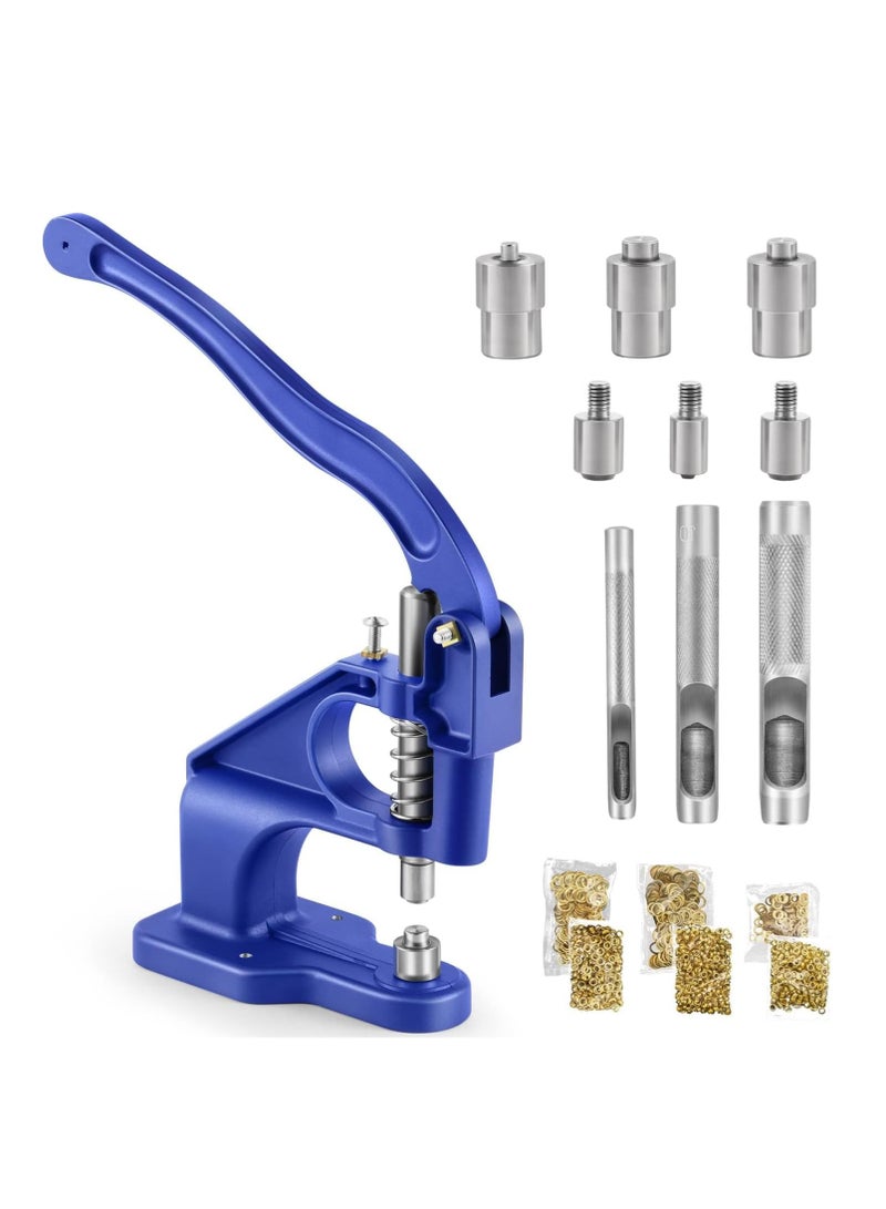 Heavy Duty Grommet Machine Kit with 3 Dies (1/4", 3/8", 1/2"), Punch Hole Tool, and 1500 Gold Grommets for Leather, Shoes, and Clothing. Perfect for DIY Projects! - Image 1