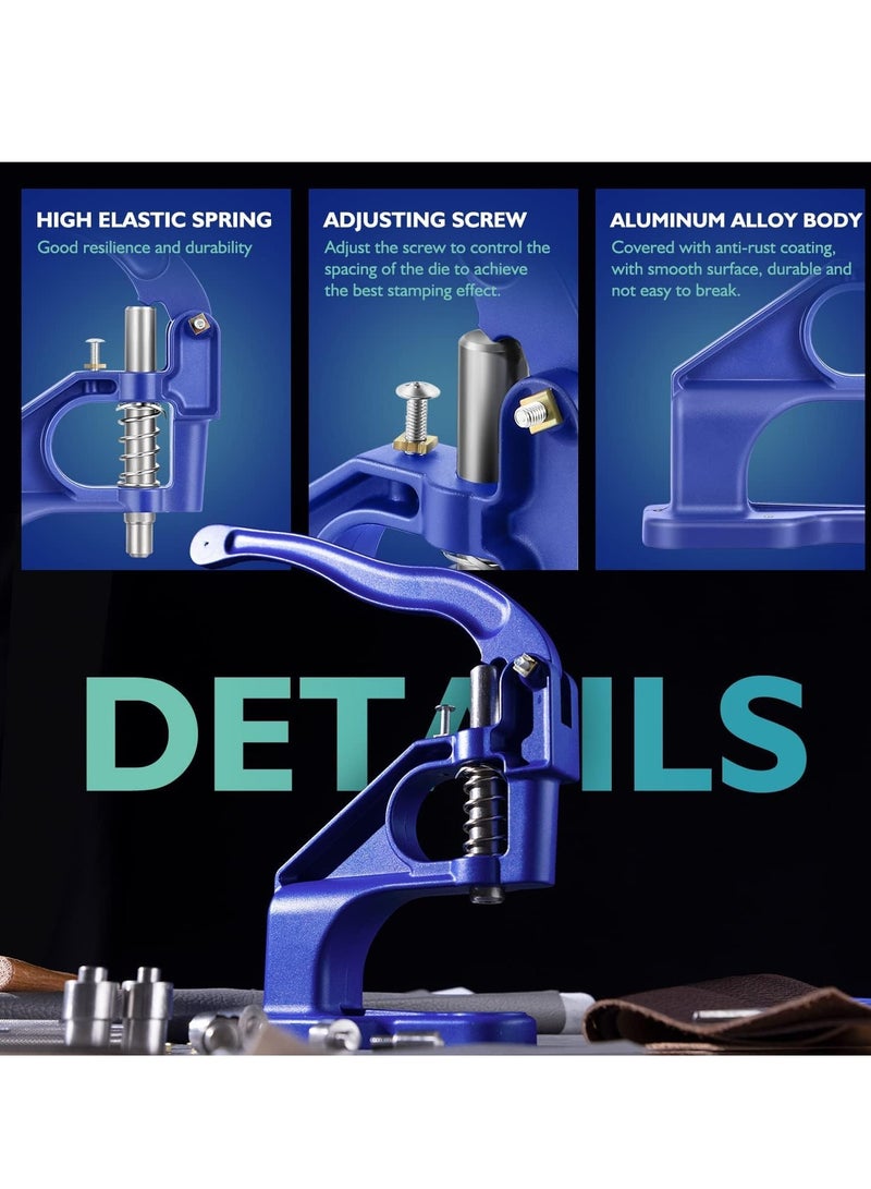 Heavy Duty Grommet Machine Kit with 3 Dies (1/4", 3/8", 1/2"), Punch Hole Tool, and 1500 Gold Grommets for Leather, Shoes, and Clothing. Perfect for DIY Projects! - Image 2