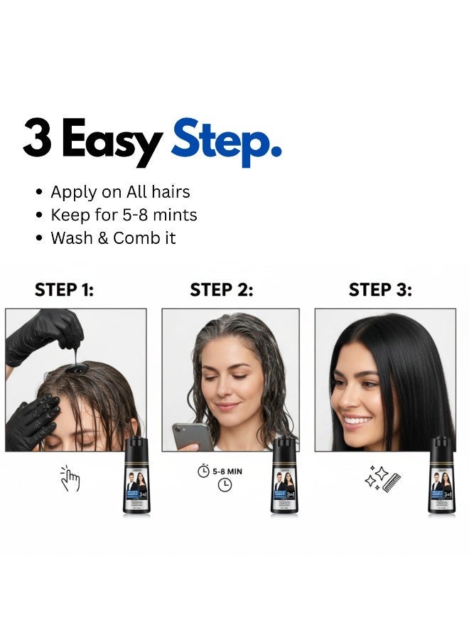 Baspari 3 in 1 Hair Color Dye Shampoo, Turns Grey to Black in 5 Minutes Ammonia Free Long Lasting, Natural Easy Home Hair Dye for Men & Women (500ml) Black - Image 5