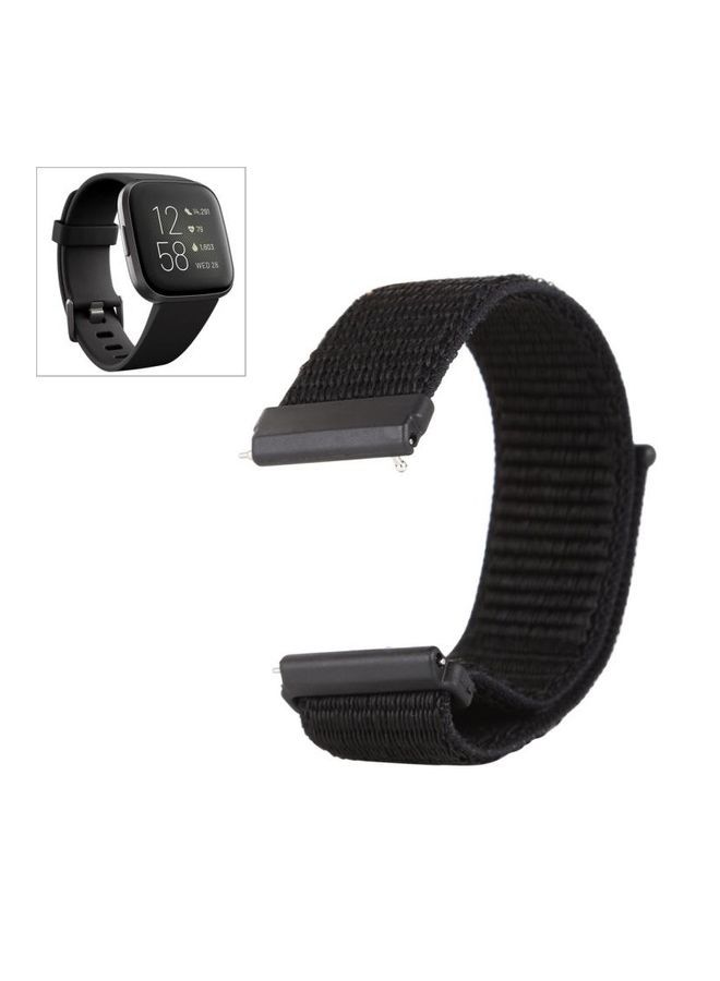 NIBEMINENT Nylon Watchband with Hook and Loop Fastener For Fitbit Versa/Versa 2 Black - Image 1