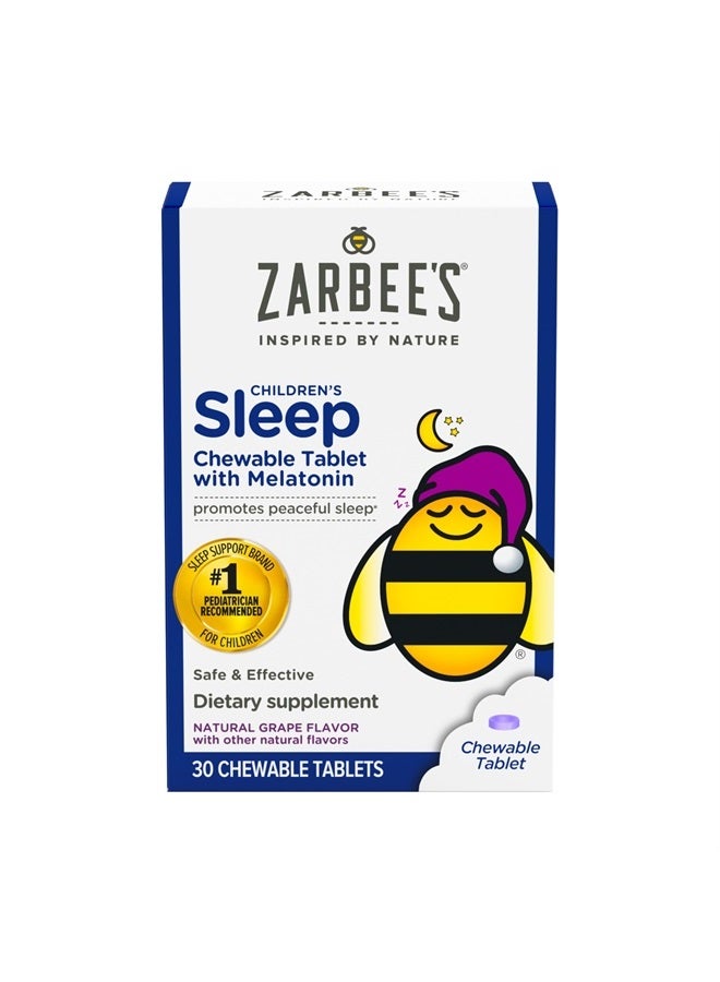 Zarbee's Kids 1mg Melatonin Chewable Tablet, Effective Sleep Supplement Natural Grape Flavor Tablets for Children Ages 3 and Up, 30 Count - Image 1