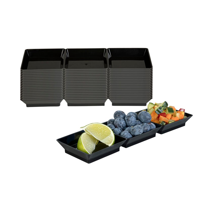 Restaurantware 75 x 25 Inch Sauce Trays 20 Disposable Divided Serving Plates Lids Sold Separately Disposable Black Plastic 3 Compartment Serving Dishes For Condiments Appetizers Or Snacks - Image 2