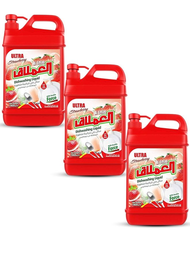Al Emlaq Ultra Dishwashing Liquid, Strawberry, 1800ml pack of 3