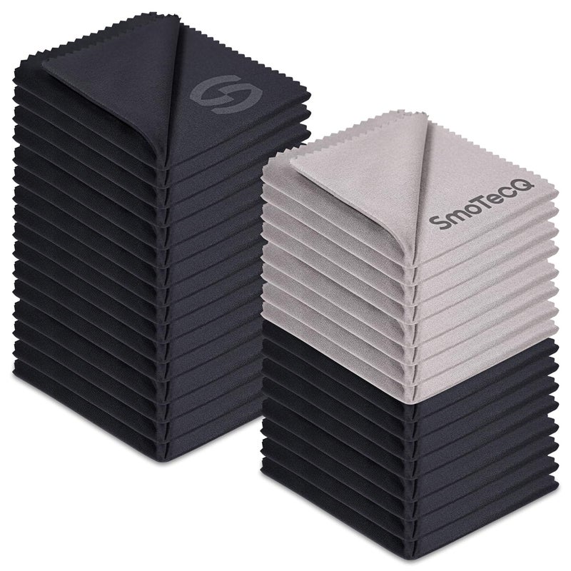 SmoTecQ 32 Pack Microfiber Cleaning Cloths for Glasses Individually Wrapped Premium Optical Lens Cleaner for Screens iPhone iPad Camera Eyeglasses Washable Lint Free Black Grey - Image 2