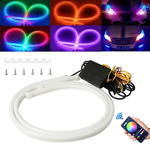 شرائط LED متسلسلة من قاسم تحكم عبر تطبيق بلوتوث RGB متعددة الألوان مصابيح أمامية 24 بوصة أضواء تشغيل نهارية مرنة أنبوب شريط 12 فولت 2 عبوة