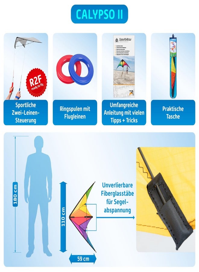 HQ Kites Beach and Fun Calypso II Radical- Beginner Stunt Kite - 43 Inch Dual - Line Sport Kite, Color: Rainbow - Active Outdoor Fun for Ages 8 Years and Up - Perfect for Adults or Children - Image 4