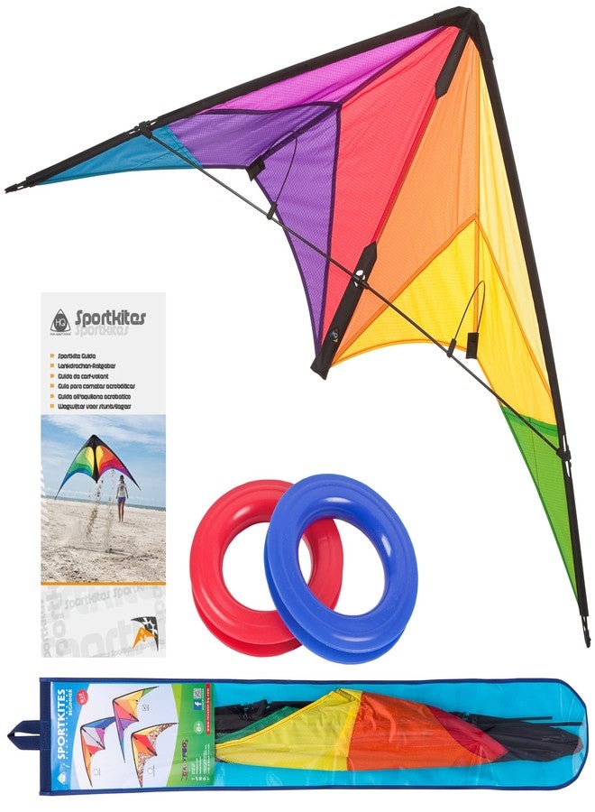 HQ Kites Beach and Fun Calypso II Radical- Beginner Stunt Kite - 43 Inch Dual - Line Sport Kite, Color: Rainbow - Active Outdoor Fun for Ages 8 Years and Up - Perfect for Adults or Children - Image 1