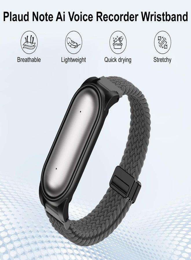 Vigamen Braided Wristband Compatible with Plaud NotePin & NotePin S AI Voice Recorder,Breathable Soft Wearable Strap with Magnetic Buckle and PC Case,Adjustable Lightweight Band,Recorder Accessories,Grey - Image 2