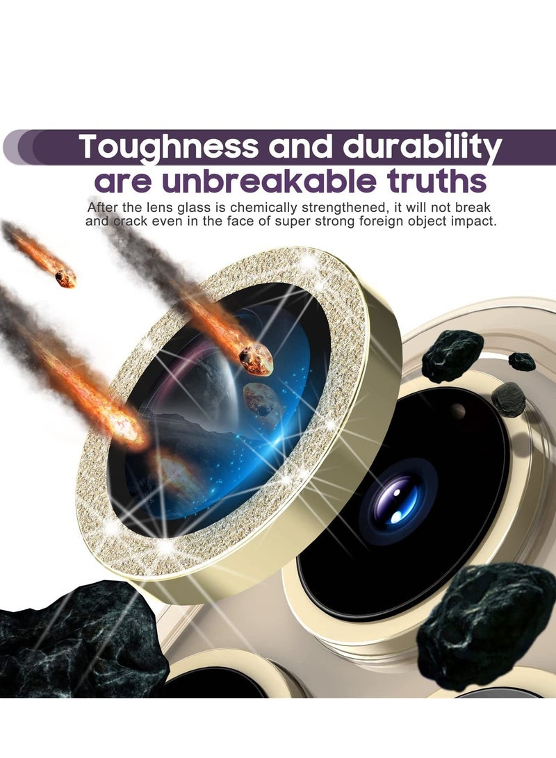 ELTRAZONE iPhone 14 Pro 6.1 inch / 14 Pro Max 6.7 inch Camera Lens Protector, Camera Cover Tempered Glass for iPhone 14 Pro Max/for iPhone 14 Pro [Glitter Diamonds] - Bling -Gold - Image 3