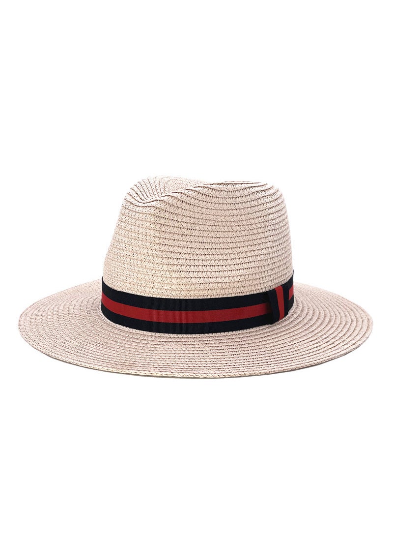 Generic - Panama Straw Hat Unisex Color-Block Wide Brim Sun Hat Leather powder - Image 1