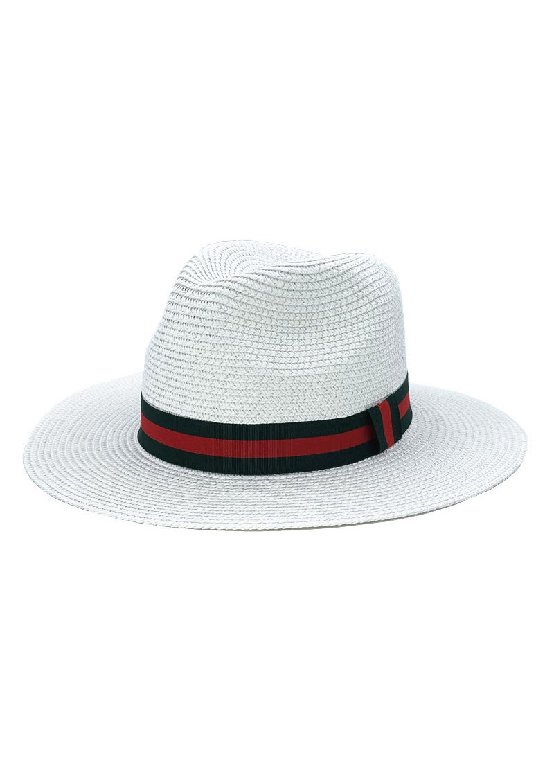 Generic - Panama Straw Hat Unisex Color-Block Wide Brim Sun Hat Leather powder - Image 1