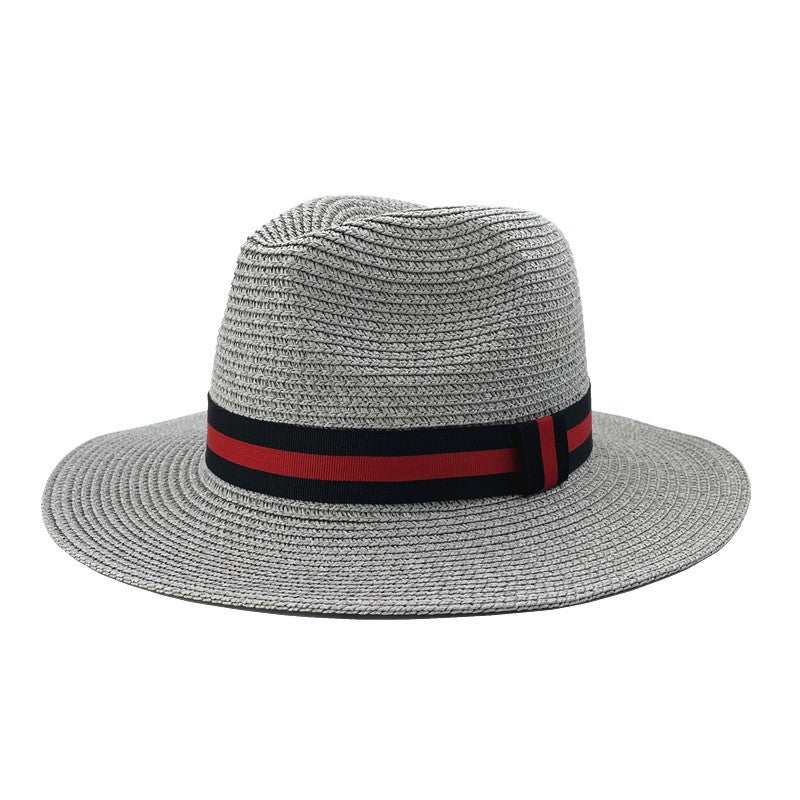 Generic - Panama Straw Hat Unisex Color-Block Wide Brim Sun Hat Leather powder - Image 1