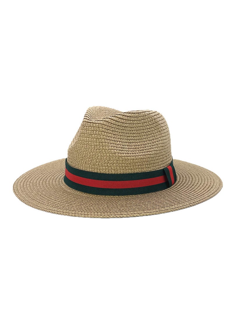 Generic - Panama Straw Hat Unisex Color-Block Wide Brim Sun Hat Leather powder - Image 1