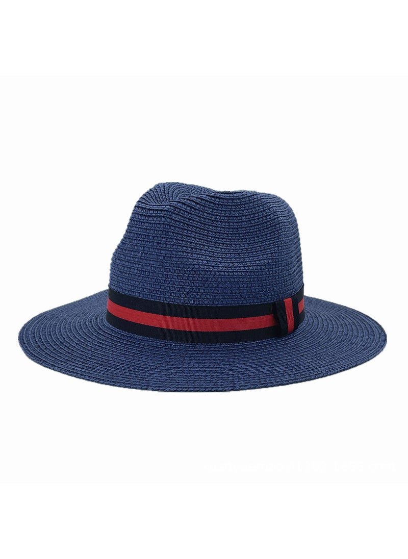 Generic - Panama Straw Hat Unisex Color-Block Wide Brim Sun Hat Leather powder - Image 1