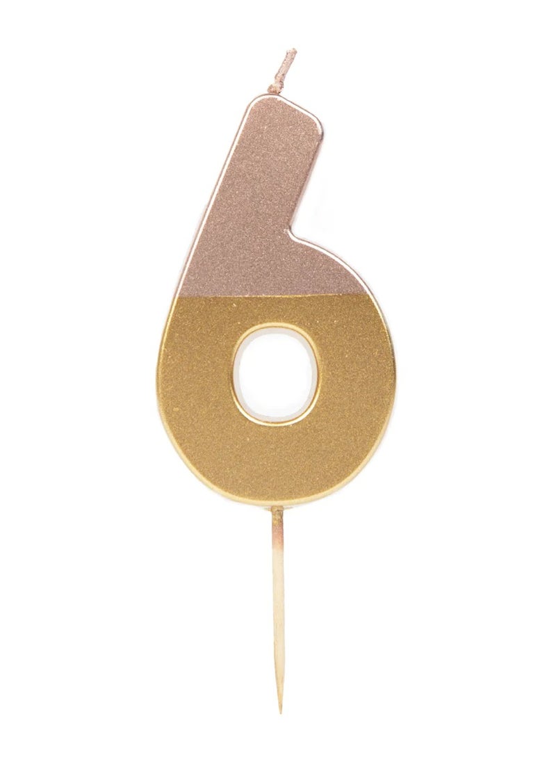 Talking Tables Talking Tables 6 Number Birthday Candles, Rose Gold Number Candle, Candle for Birthday Cake Topper, Anniversary Cake Number Candle. Candle stick for special occasions such as birthday and Anniversary (6 Number Candle, Rose Gold Dipped )  - Image 1