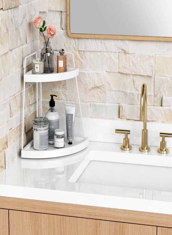 Forbena White 2 Tier Corner Bathroom Counter Organizer, Bathroom Countertop Shelf Organizer for Kitchen Sink, 2 Tier Makeup Vanity Tray for Dresser Tops Decor, Corner Shelf for Girls Bedroom (White) - Image 2