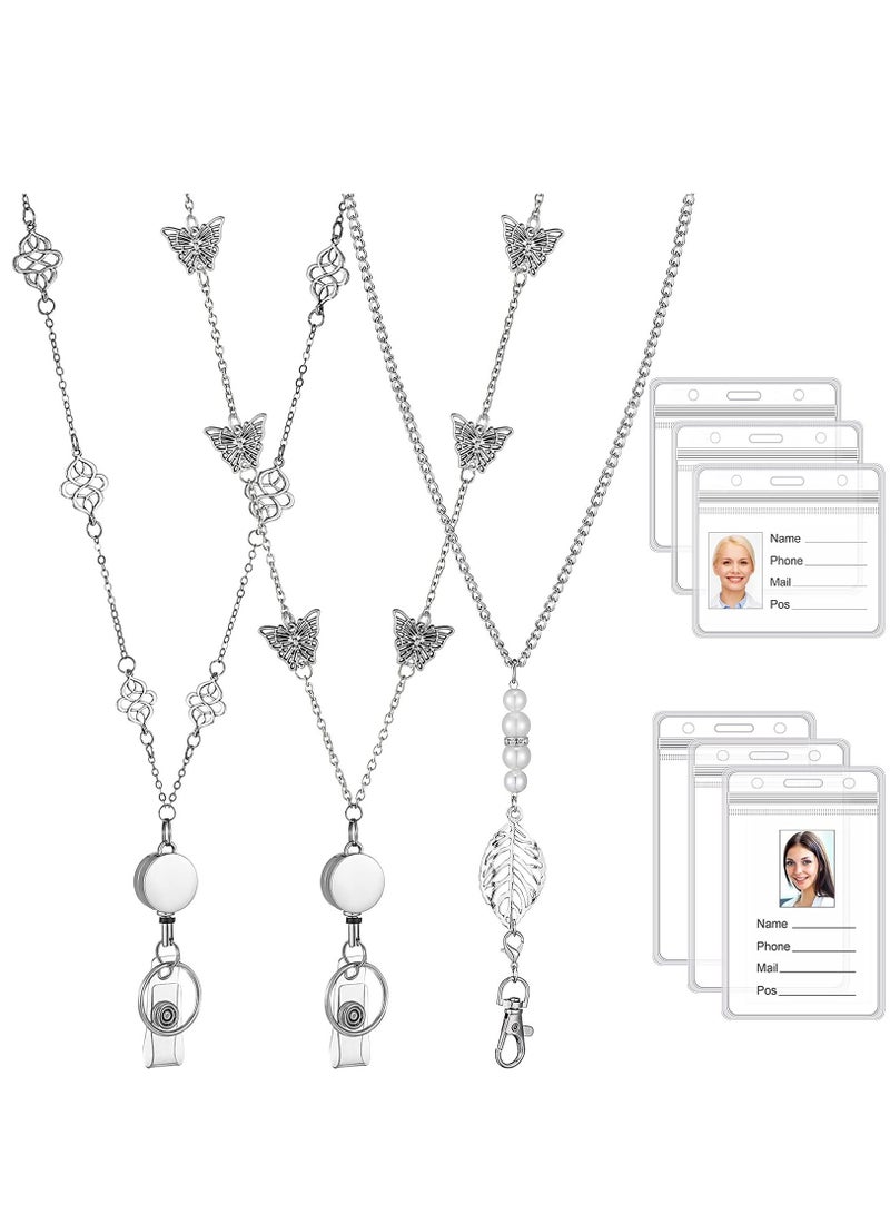 SYOSI Badge Lanyard Necklaces Set Badge Reel Lanyard Women Stainless Steel Chain with Buckle and  Transparent Waterproof ID Holder for Nurse Office Worker - Image 1