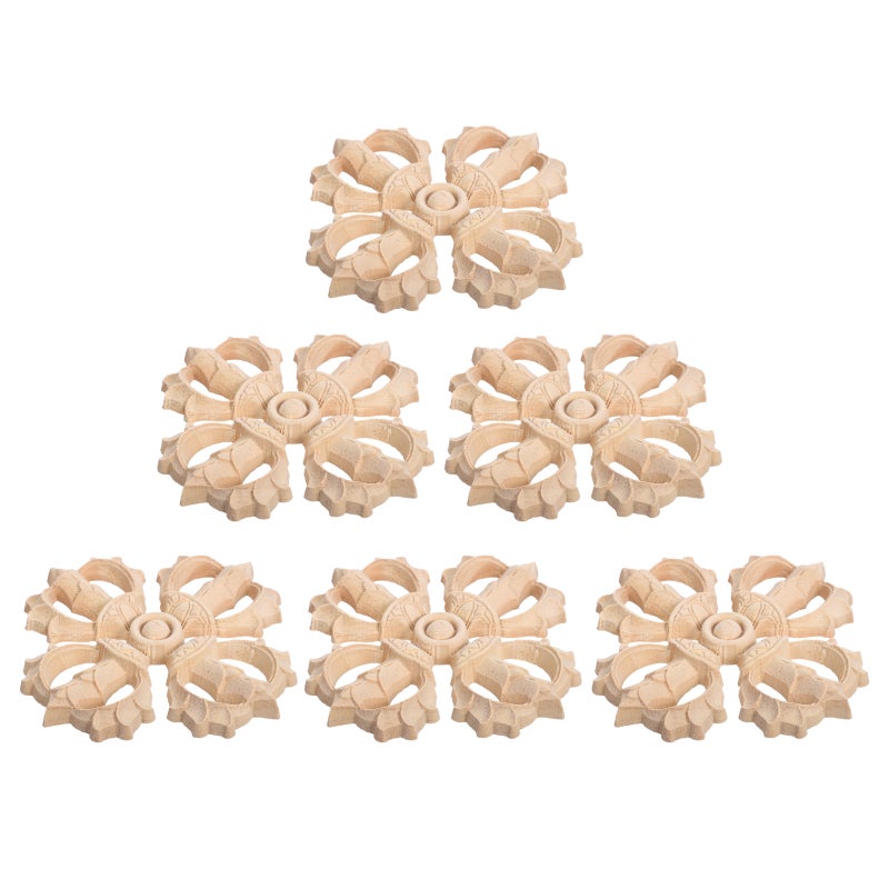 6pcs Wood Furniture Appliques: Carved Corner Onlays - Unpainted Decorative Appliques for Cabinet Doors Bed Frames Wall Mirrors DIY Improvement - Image 1